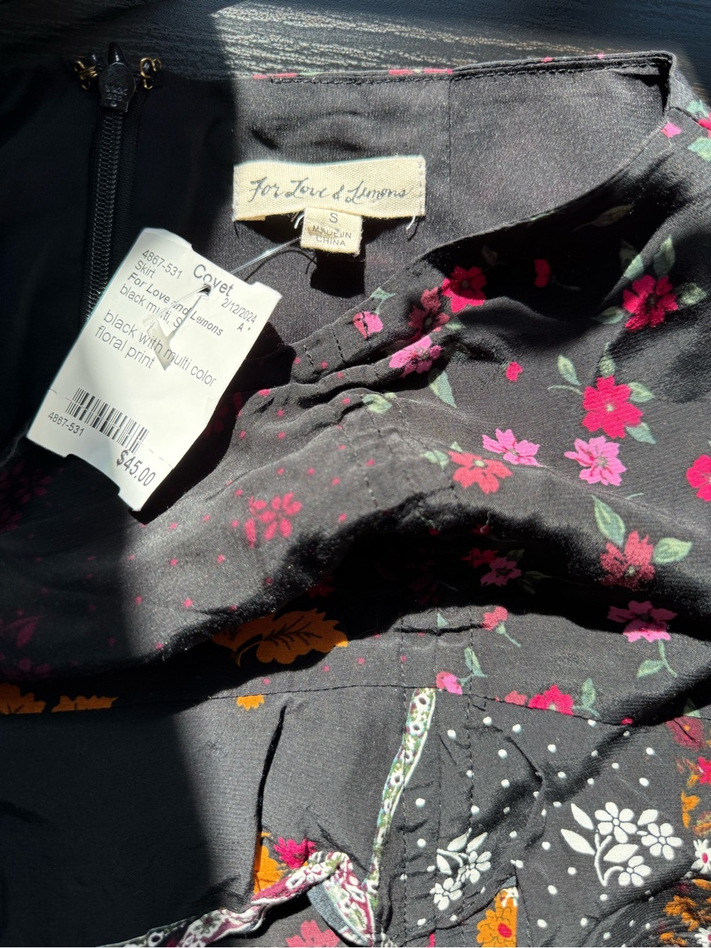 For Love & Lemons Patchwork Floral Ruffle Skirt Size S Boho Mini - Picture 9 of 13